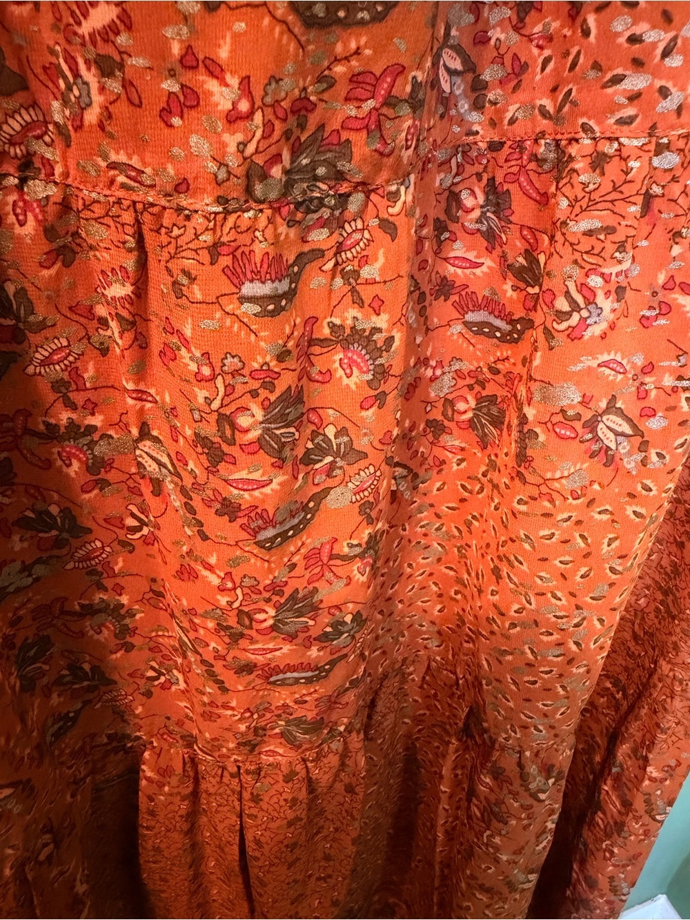 Elan Rust Orange Floral Tiered Maxi Boho Skirt - Picture 7 of 16